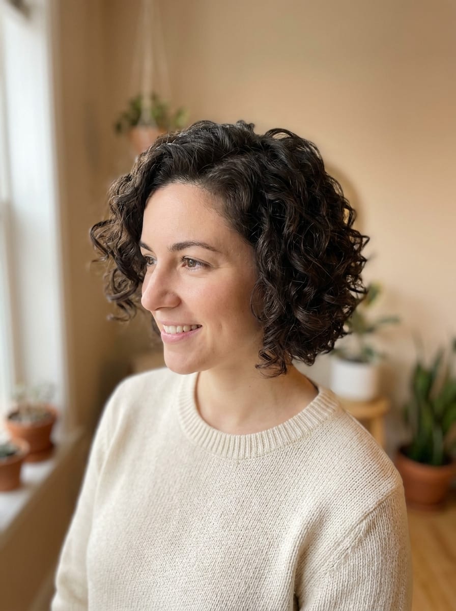 Kurze Locken mit Seitenscheitel - kurze Lockenfrisur